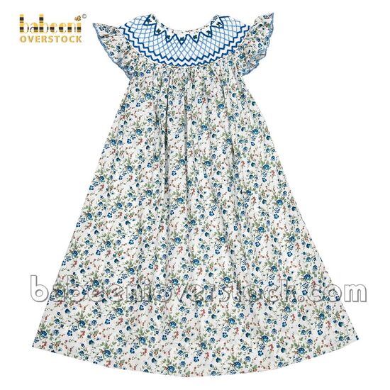 Graceful smocked dress navy geometric and tiny flowers - BB1912